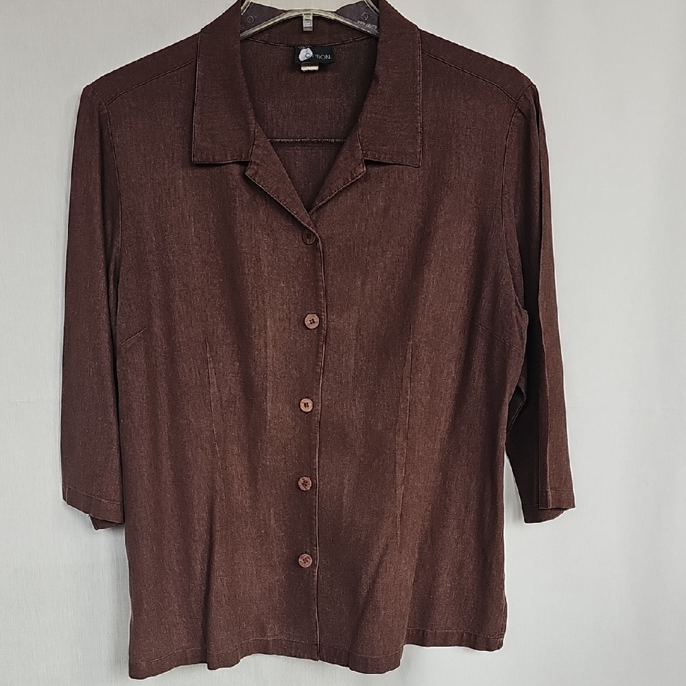First Options Brown Button up‎ Top Size Large